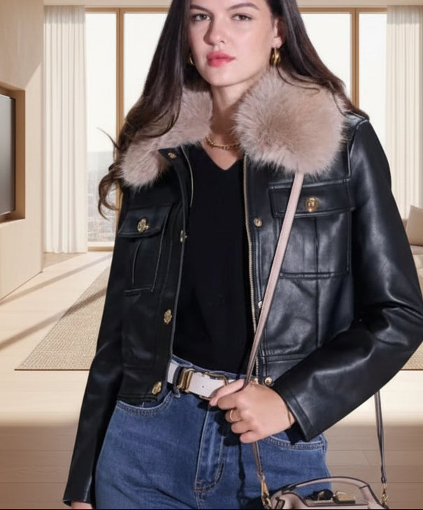 POPUP 82058 BLOUSON SIMICUIR FOURRURE AMOVIBLE