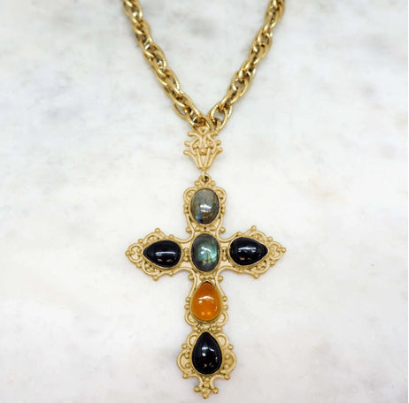 NIIKI 1415 SICILIA COLLIER PENDENTIF CROIX(LABRADORITE ONIX)