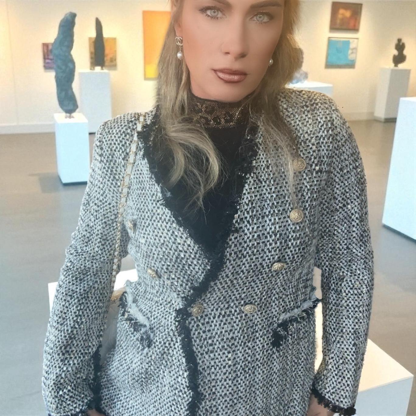 POPUP O29 Veste Blazer Blanche et Noire Demi Saison Double Boutonnage Liseré Noir Poches et Poignées pour Looks Semi-Formels