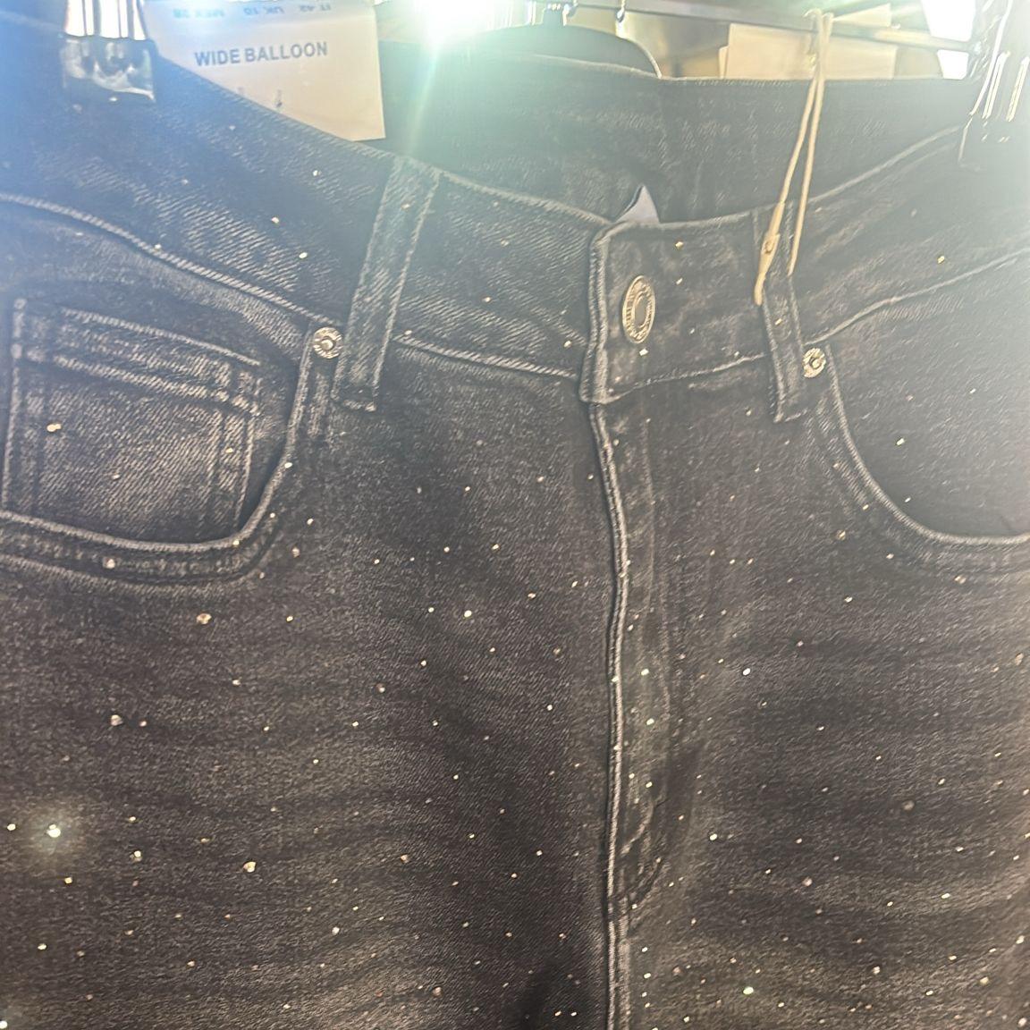 958 Jeans 2007 Strassed Taille Haute Wide Balloon avec Paillettes Élégantes Coupe Jolie et Confortable pour Style Unique et Chic