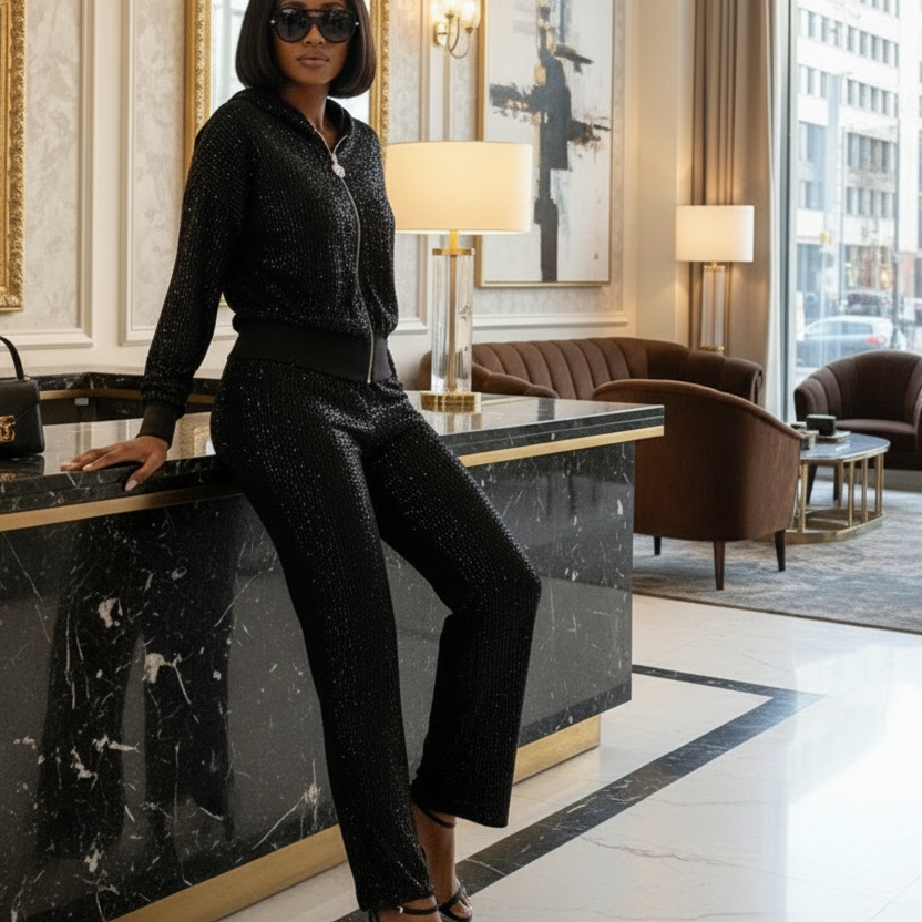 9368 TATU ensemble jogging tout en sequins discret pantalon et veste haute qualité les sequin bouge pas au lavage