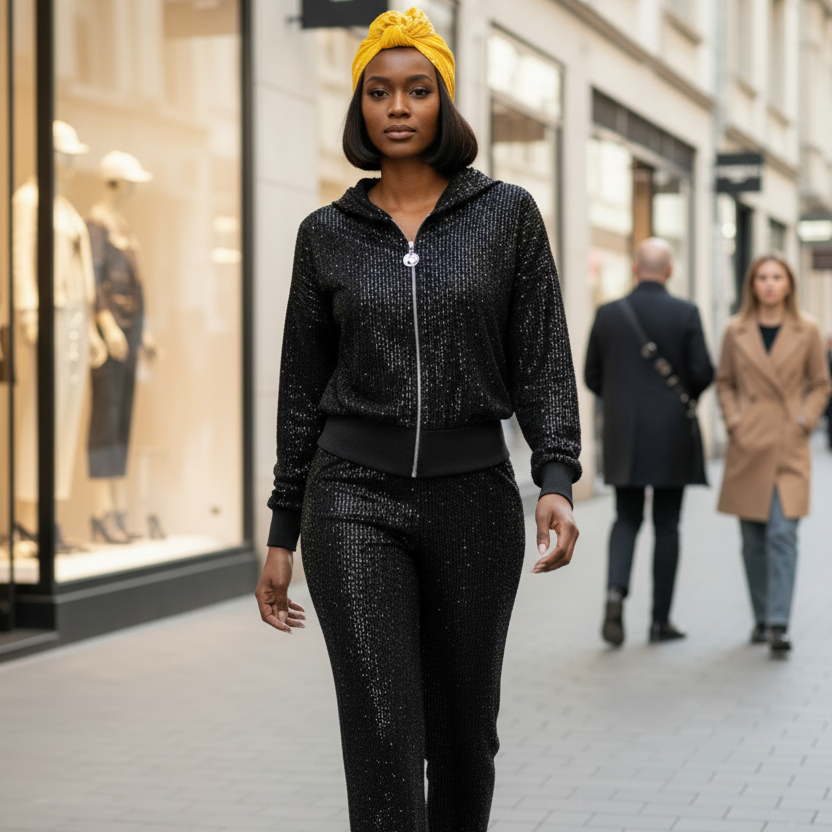 9368 TATU ensemble jogging tout en sequins discret pantalon et veste haute qualité les sequin bouge pas au lavage