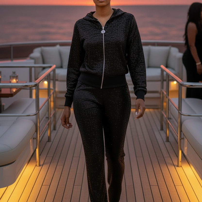 TATU 9368 Ensemble jogging tout en sequins discret pantalon et veste haute qualité les sequin bouge pas au lavage