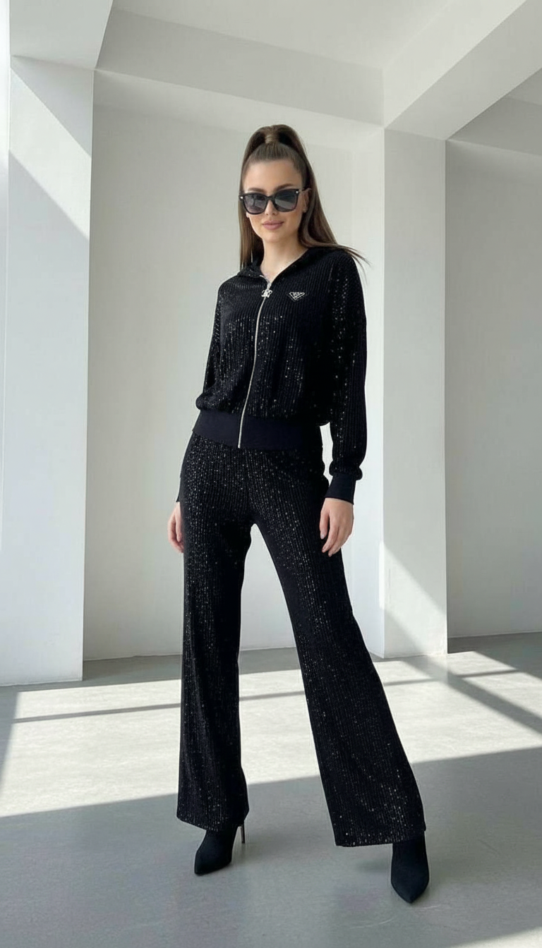 9368 TATU ensemble jogging tout en sequins discret pantalon et veste haute qualité les sequin bouge pas au lavage