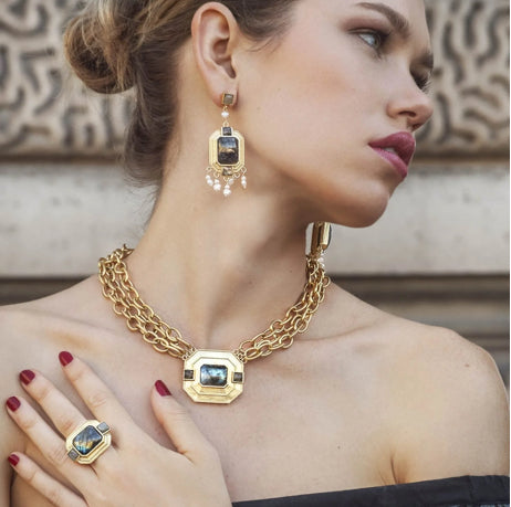NIIKI 463 GATSBY COLLIER FORME GÉOMÉTRIQUE ( LABRADORITE)
