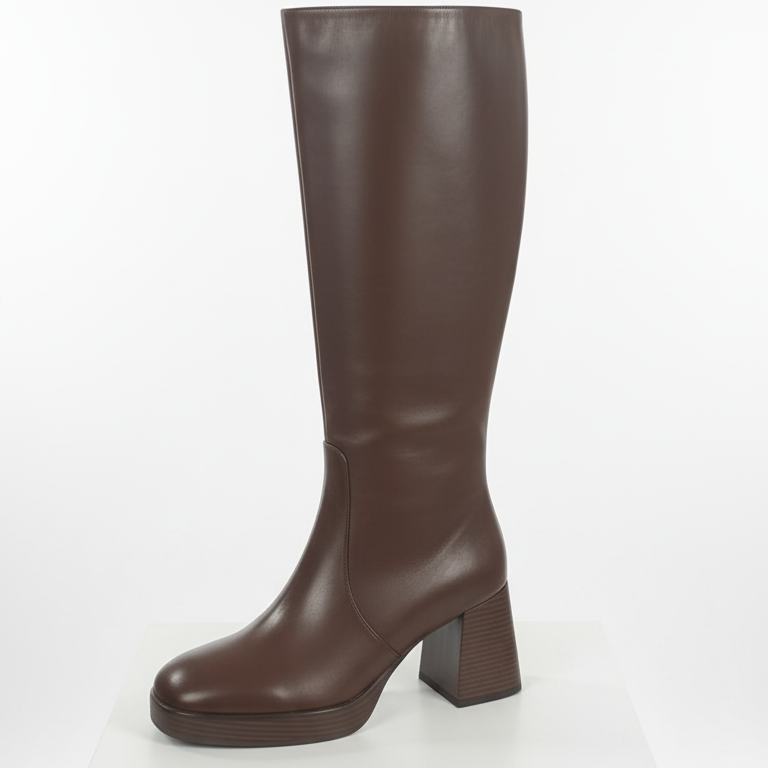 Bottes élégantes 9612 – bottes hautes en similicuir à talon épais
