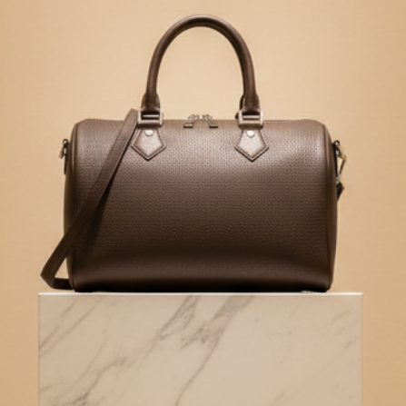 SAC ROND 2728 en cuir grainé deux anses pour porter à la main et une bandoulière pour porter à l épaule