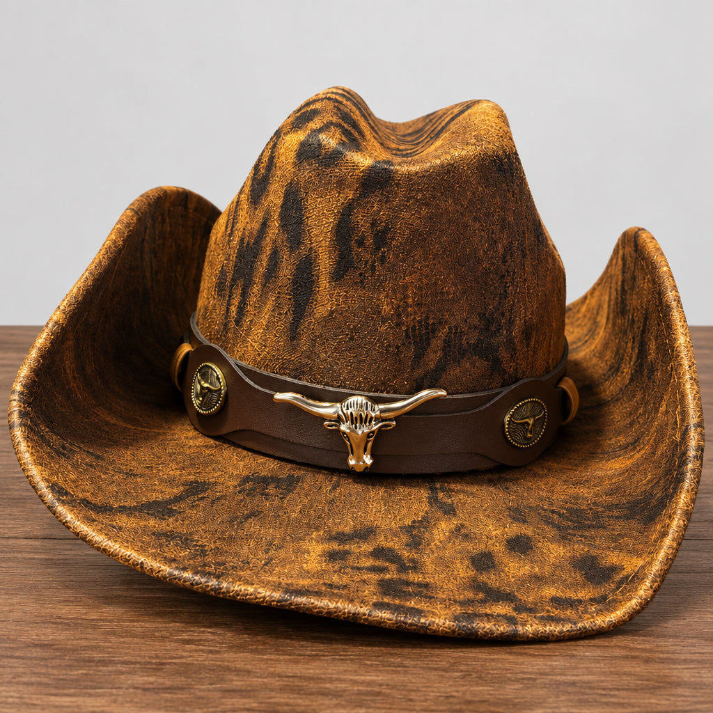 CP2 chapeau de cowboy western en feutre style country chic disponible en plusieurs designs motifs peau de vache audacieux ou finitions brodées élégantes avec ceinture bijou idéal pour soirée country et look bohème
