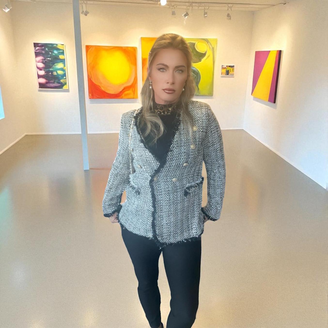 POPUP O29 Veste Blazer Blanche et Noire Demi Saison Double Boutonnage Liseré Noir Poches et Poignées pour Looks Semi-Formels