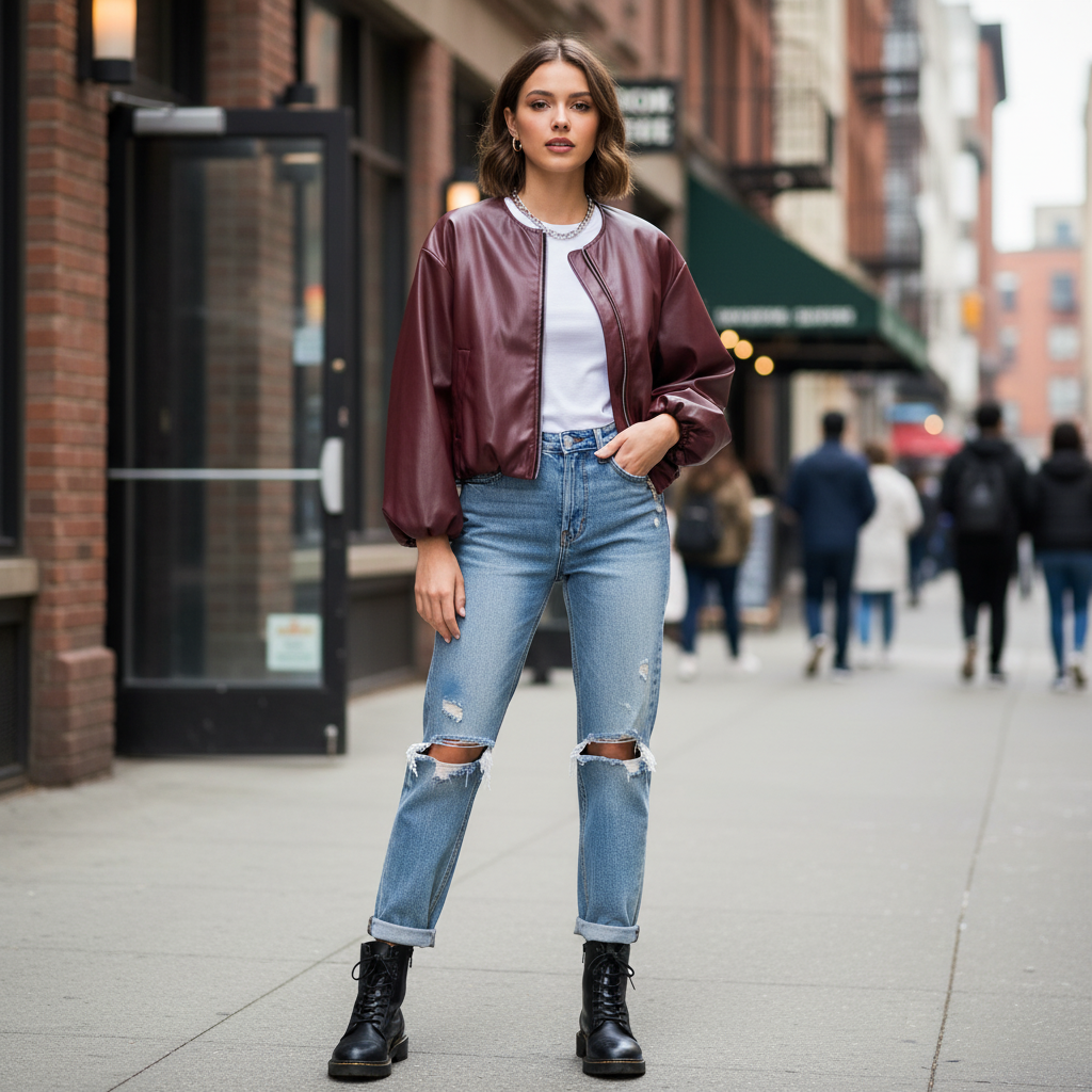 8612 Blouson forme boule en similicuir de très haute qualité élastique à la taille et aux manches avec fermeture éclair