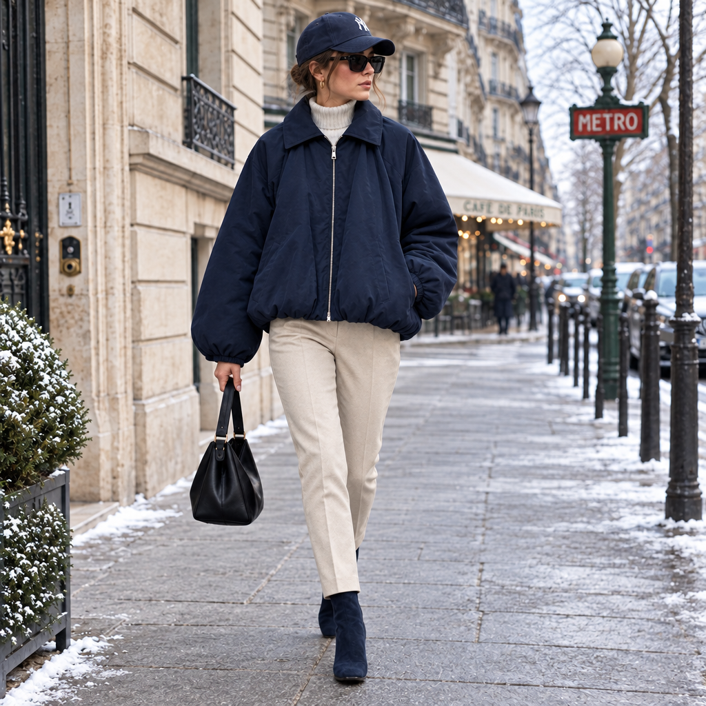 Veste oversize TT38056 – blouson court femme zippé à col rabattu, épaules descendues et manches bouffantes, coloris sobres selon disponibilité pour une tenue de mi-saison