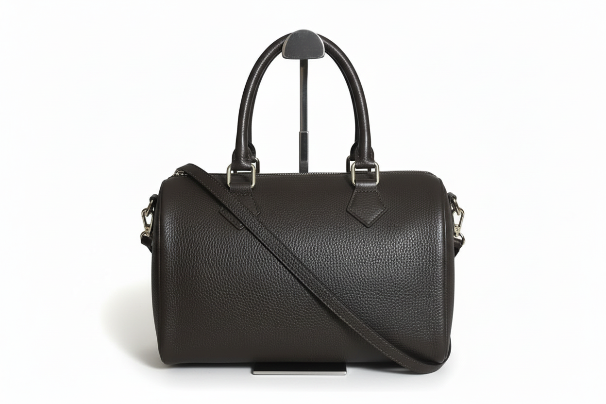 SAC ROND 2728 en cuir grainé deux anses pour porter à la main et une bandoulière pour porter à l épaule