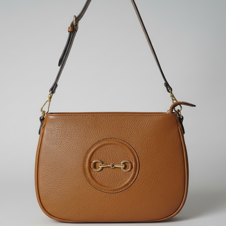 SAC 2425 en cuir grainé de luxe avec détail métallique et bandoulière ajustable pour femmes largeur 24 cm hauteur 22 cm et profondeur 6 cm.