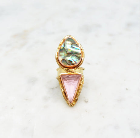 NIIKI 957 CALEDONIA BAGUE(CRYSTAUX ROSE ET ABALONE )