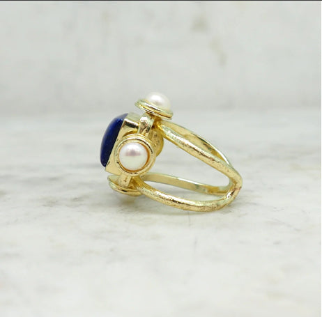 NIIKI PARIS NCR1406LP Bague sculpturale ajustable avec monture en laiton doré perle d&