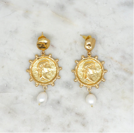 NIIKI 1411 POMPÉI BOUCLES D OREILLES (ORNÉS DE MEDAILLONS GRAVES)