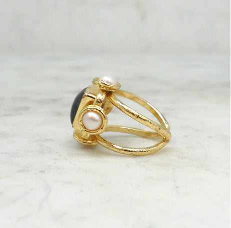 Niiki 1406 POCCA BAGUE LABRADORITE PERLES