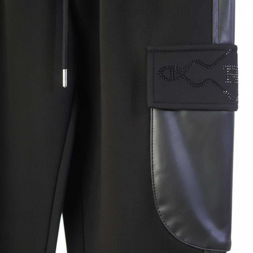 9148 TATU Jogging pantalon poche cargo en similicuir et la veste bi - matière similicuir, textile, légèrement fourré à l’intérieur