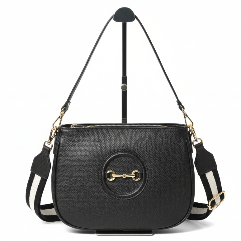SAC 2425 en cuir grainé de luxe avec détail métallique et bandoulière ajustable pour femmes largeur 24 cm hauteur 22 cm et profondeur 6 cm.