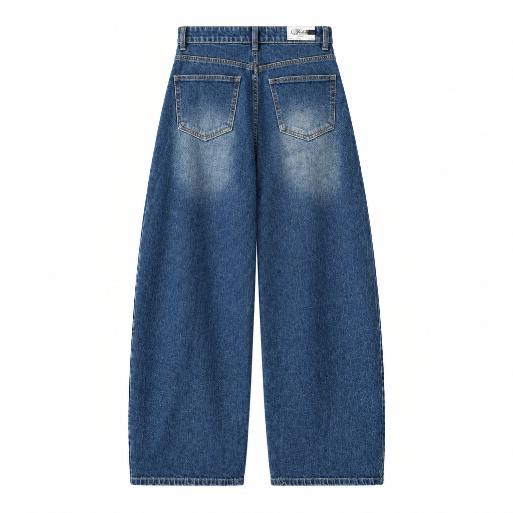Jean asymétrique YW1668 – jean balloon femme en denim délavé avec taille haute croisée à boutons et jambes larges arrondies, style streetwear chic pour le quotidien