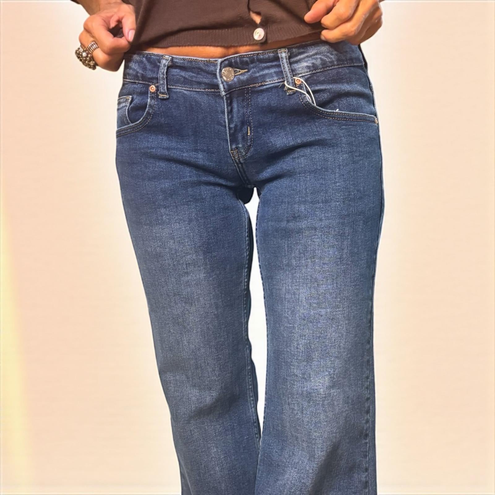9050 Jeans pattes d’éléphant Design Unique et Stretch pour Utilisation Spécifique taille basse