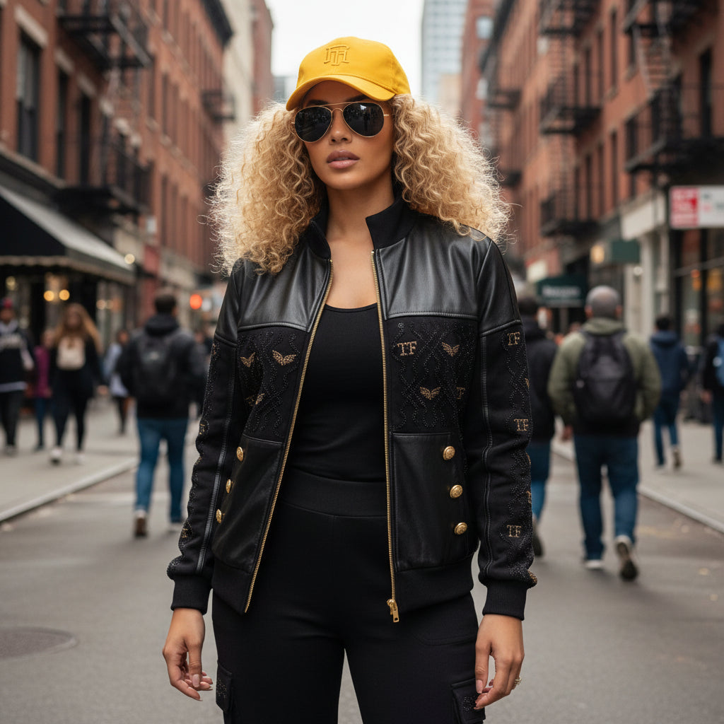 9148 TATU Jogging pantalon poche cargo en similicuir et la veste bi - matière similicuir, textile, légèrement fourré à l’intérieur