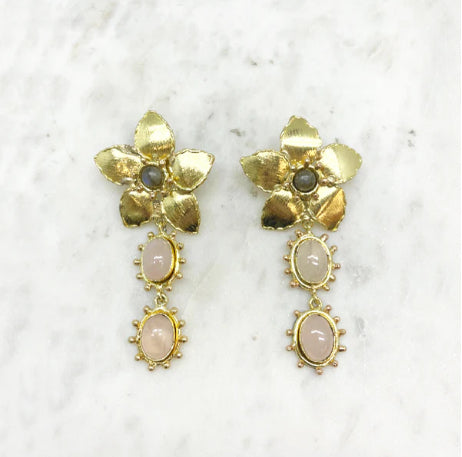 NIIKI 961 RHODES QUARTZ ROSE BOUCLES D OREILLES