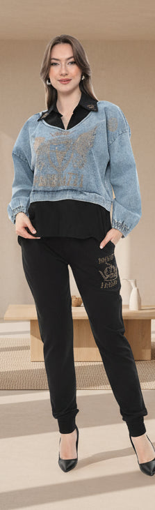 POPUP 3341 PAPARAZZI  ENSEMBLE PANTALON SWEAT HAUT JEANS