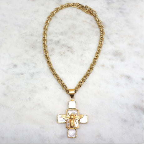 NIIKI HONEY 1197 COLLIER (CROIX PIERRES NACRÉES)
