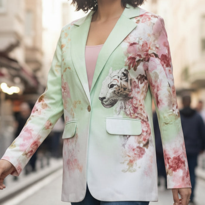 ENSEMBLE TAILLEUR LEGER LUXE MISSY TRUCKSUIT tailleur pantalon femme , blazer cintré avec motif léopard en strass brillants, coupe élégante chic et originale pour cérémonie ou soirée, ensemble 2 pièces premium.