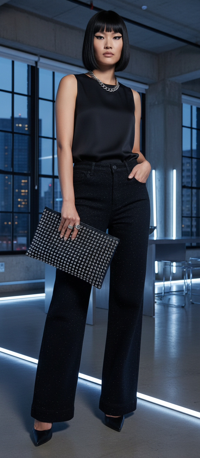 5885 JEANS NOIR TAILLE46 STRASS DEVANT. STRECH TAILLE TRES BIEN TAILLE HAUTE