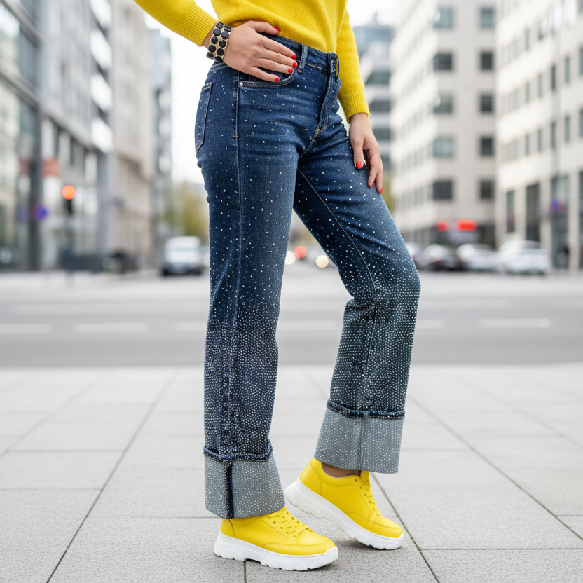 1193 JEANS STRASS TAILLE HAUTE STRECH