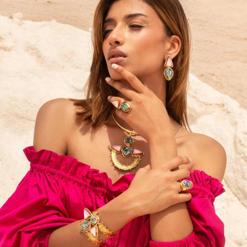 NIIKI PARIS NCR957 Caledonia bijoux dorés avec cristaux roses et éléments d&