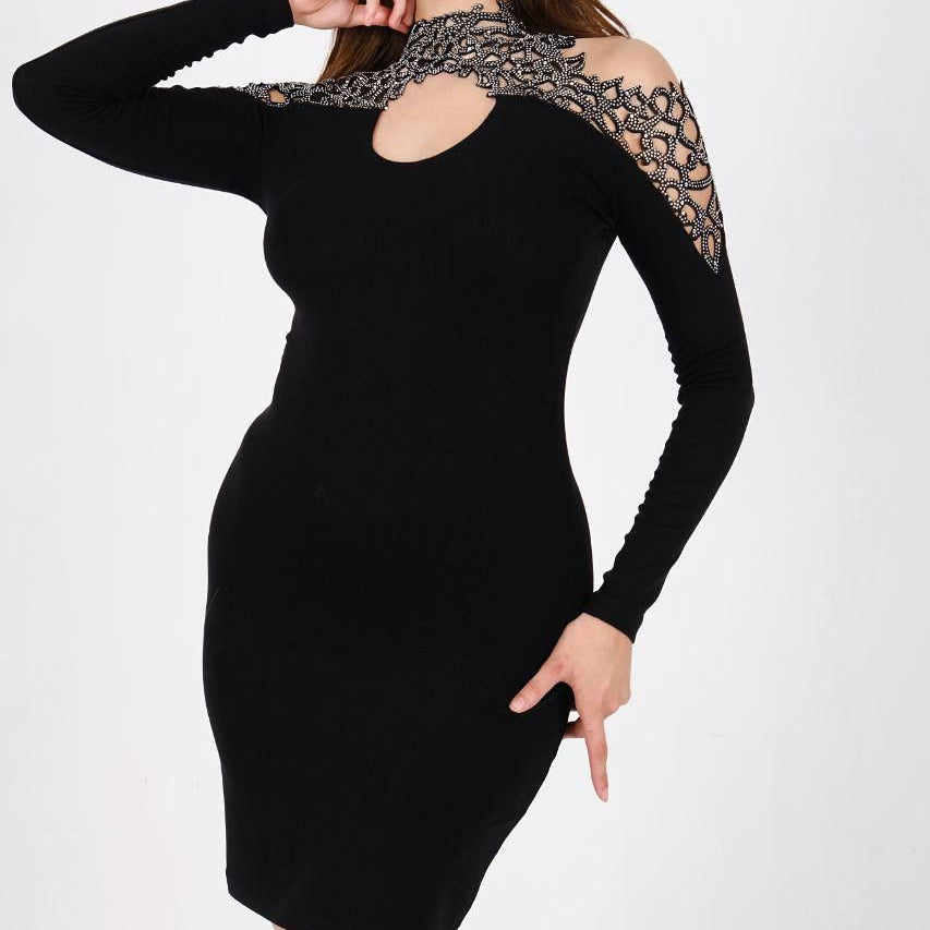 ROBE DE SOIREE 2271 en noir avec détails en dentelle pour une élégance raffinée
