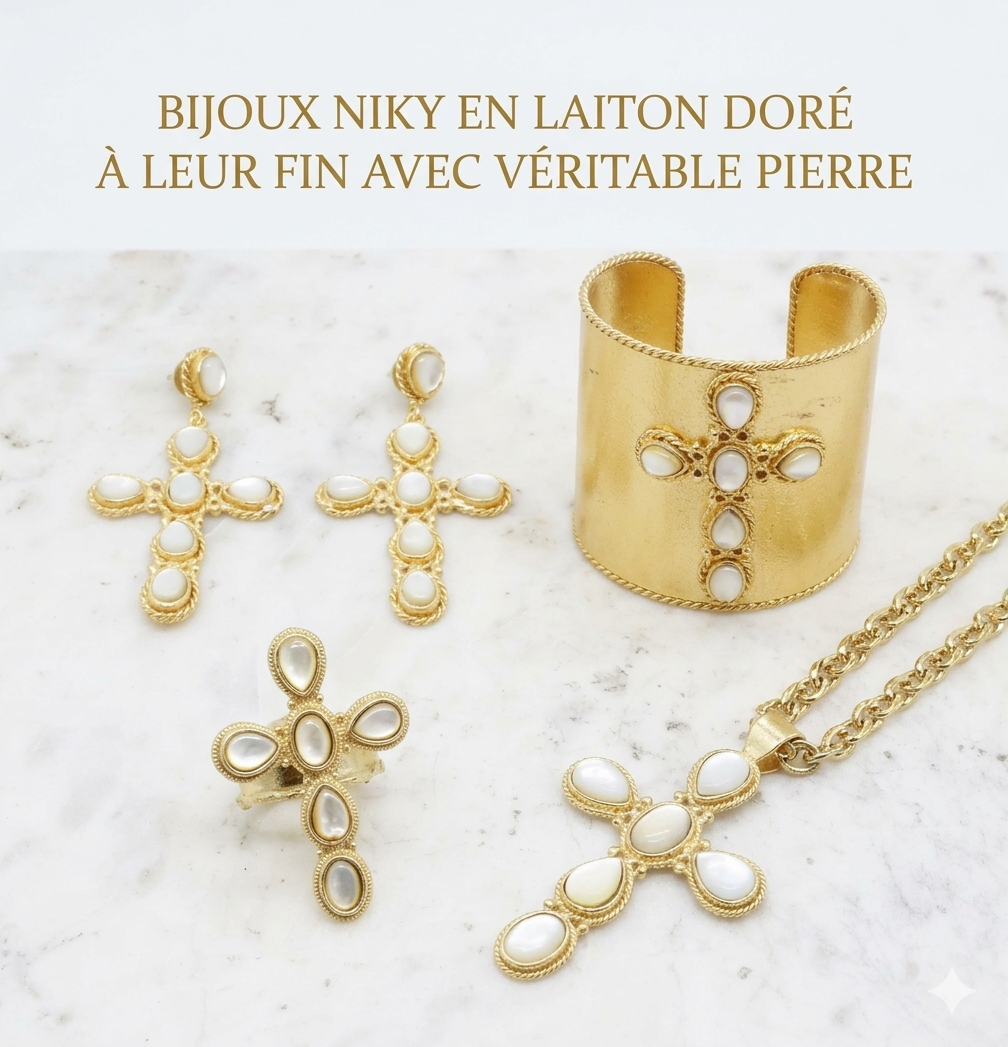 NIIKI PARIS CROIX FAITH COLLECTION NACRE : 12 croix. laiton doré à l&