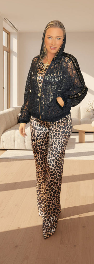 POPUP 9087 TATU PANTALON LÉOPARD BLOUSON DENTELLE NOIR