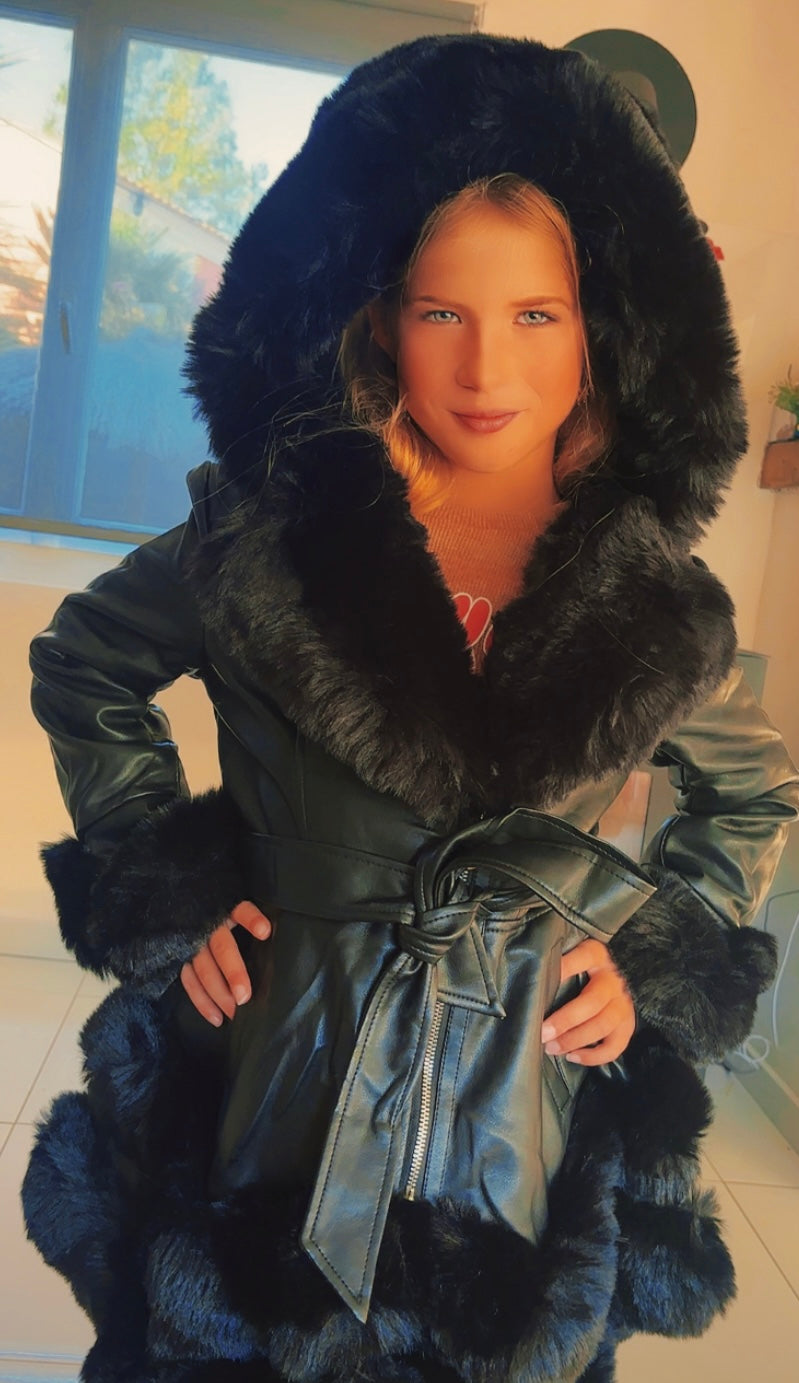 POPUPKIDS V525 VESTE FILLE SIMLICUIR FOURRURE