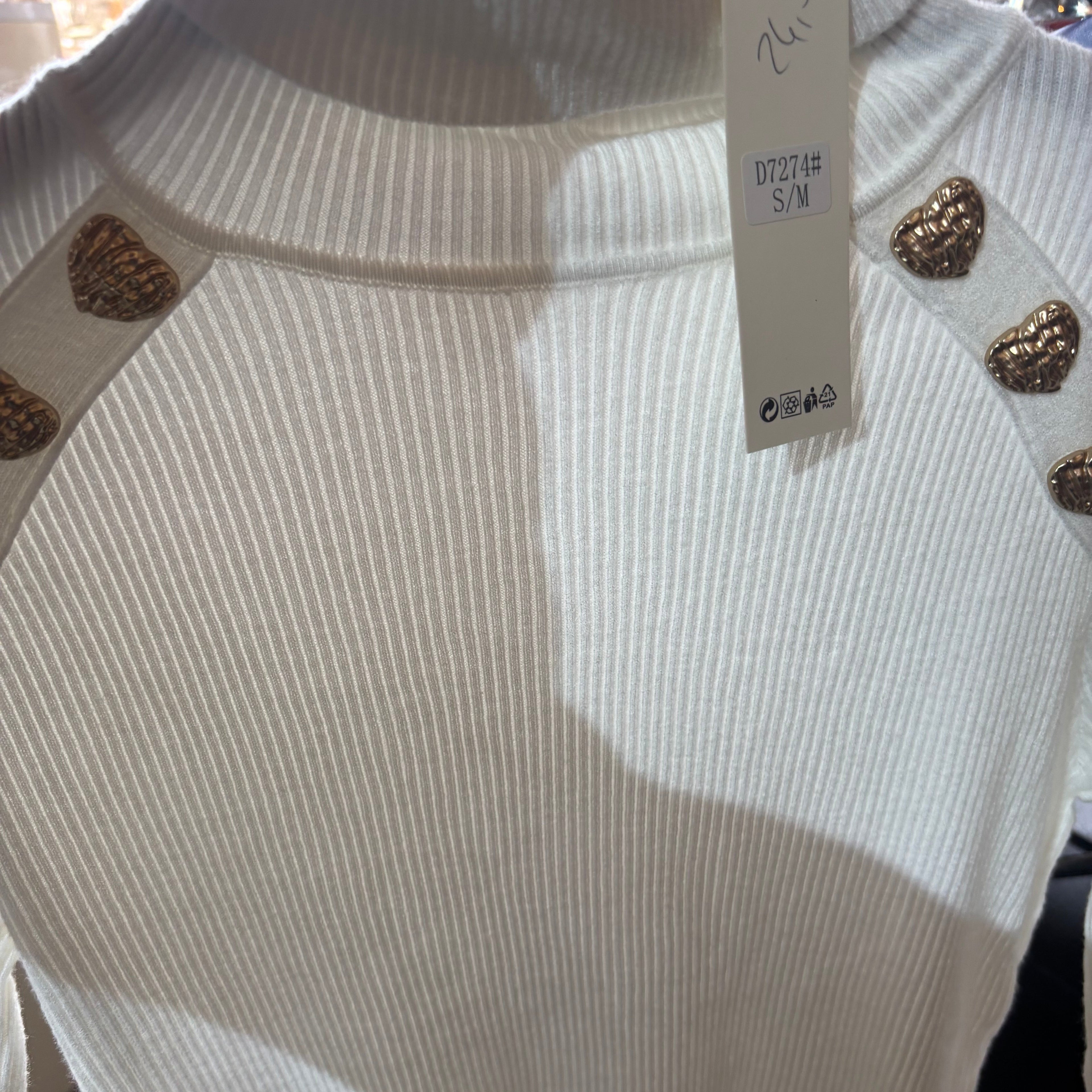 7274 Pull-over en maille côtelée blanc éclatant à col roulé : L&