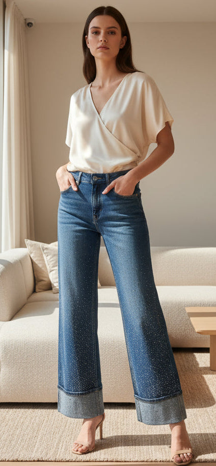 1197 1193 JEANS STRASS TAILLE HAUTE STRECH