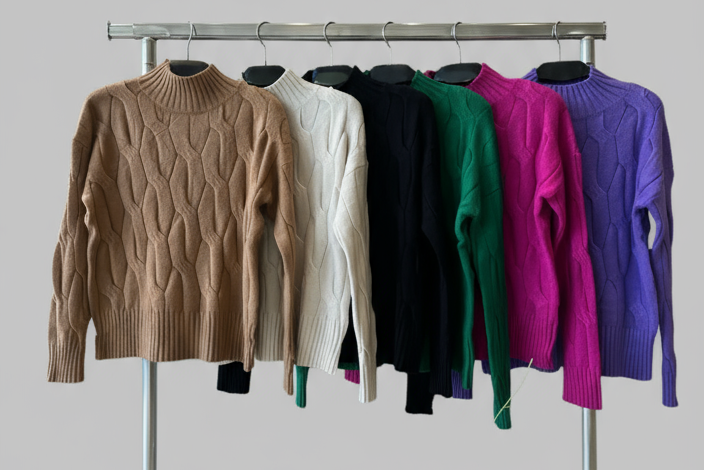 POPUP 23967 PULL CHAUD COL MONTANT MOTIF SUR LE DEVANT