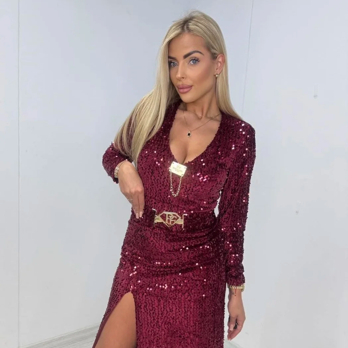 PAPARAZZI 3355 ROBE de soirée tout en sequin avec la ceinture fournie extensible classique et sexy pour de nombreuses occasions