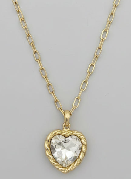 T004 NIIKI PARIS Collier coeur techni transparent couleur disponible Crystal (blanc) vert,bleuet rouge.Boucles d oreilles assorties ( En stock ou sur précommande)