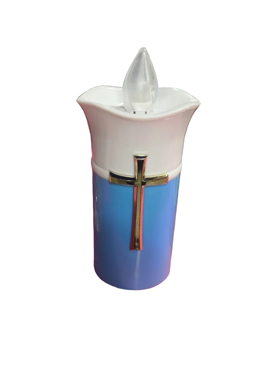 Lumière paisible – LPS 01 – Bougie de dévotion décorative 13 cm, bleu et blanc, motif religieux pour coin de prière, maison, lieu de souvenir ou recueillement