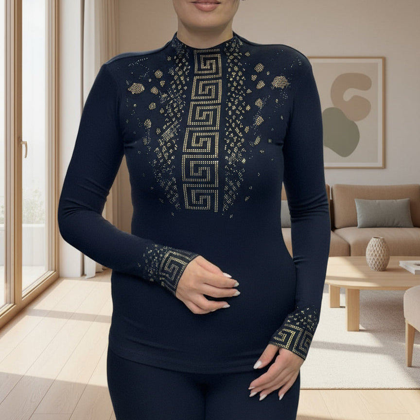 21148 Top luxe et chic stretch strass dorés
