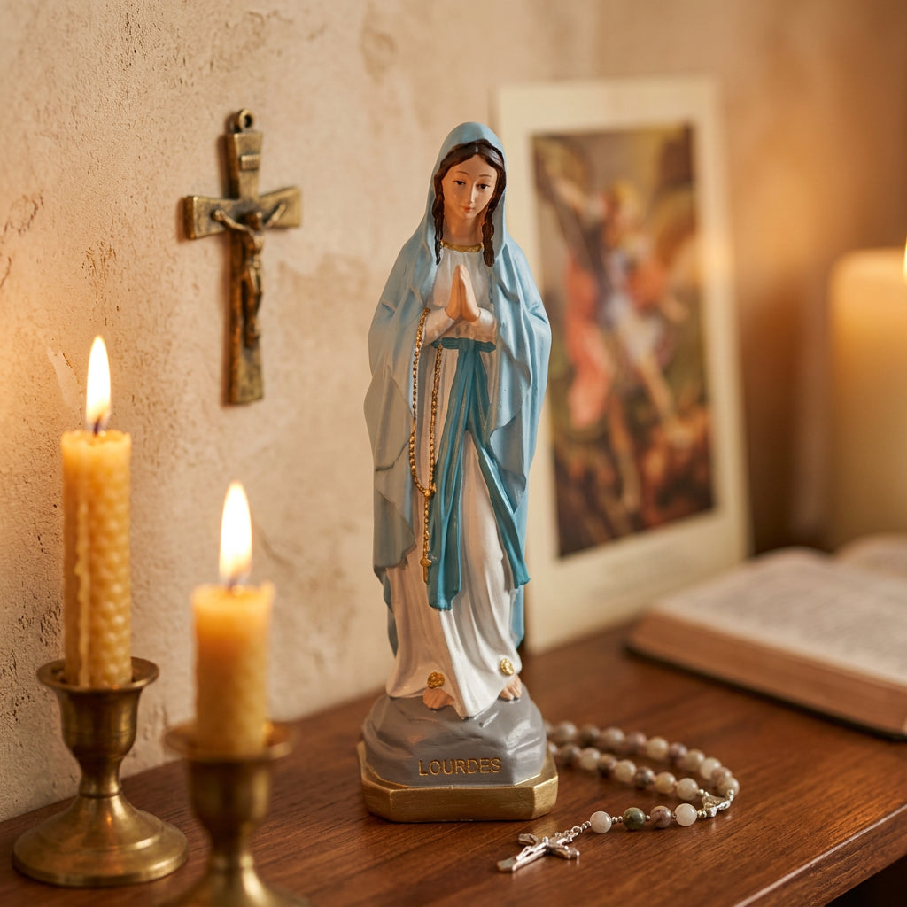 Notre-Dame de Lourdes 13 cm turquoise photo carrée 1