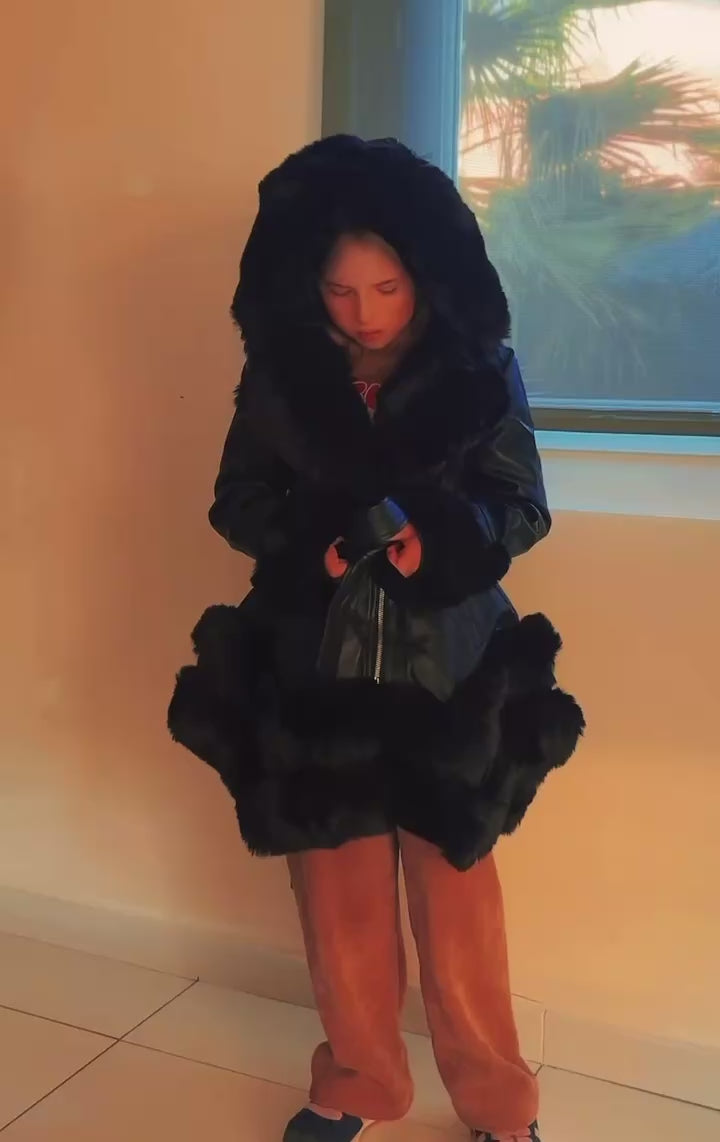 POPUPKIDS V525 VESTE FILLE SIMLICUIR FOURRURE