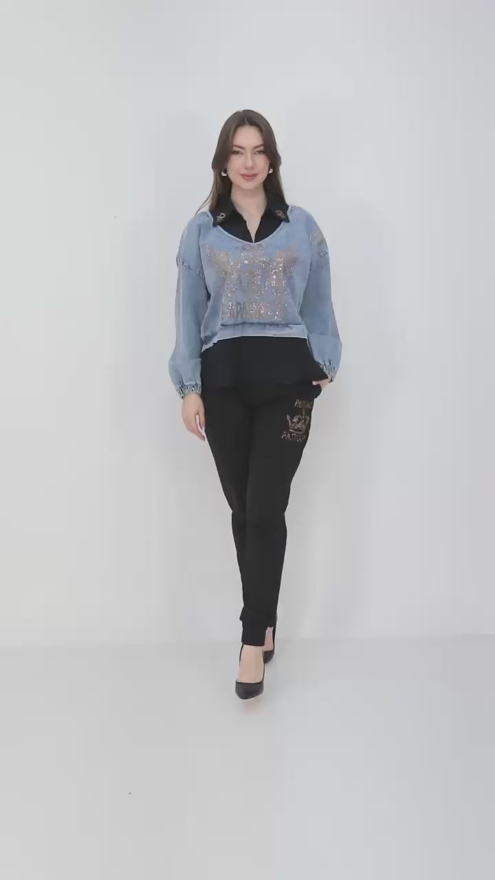 POPUP 3341 PAPARAZZI  ENSEMBLE PANTALON SWEAT HAUT JEANS