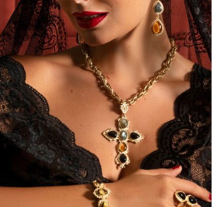 NIIKI 1415 SICILIA COLLIER PENDENTIF CROIX(LABRADORITE ONIX￼)