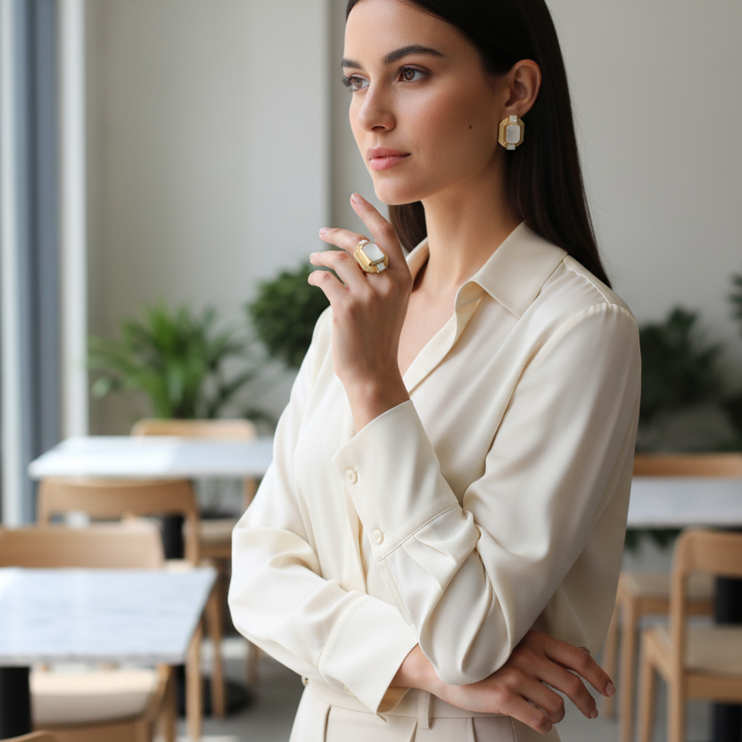 NIIKI PARIS NCR459 Bague golden âge pierre nacre Tout les bijoux NIIKI indisponibles sont en précommande dans un délai de 15 jours ouvrables voir en privé avec Laetitia .