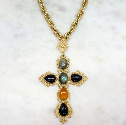 NIIKI 1415 SICILIA COLLIER PENDENTIF CROIX(LABRADORITE ONIX￼)